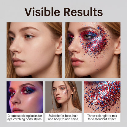Patriotic Body Glitter Stick, Red White and Blue Hair Glitter Stick, Face Glitter, Rave Accessories, Independence Day, 4th of July Decorations, 4th of July Outfits for Women, Glitter Makeup for Women